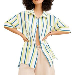 By Anthropologie Striped Boxy Button Down Shirt